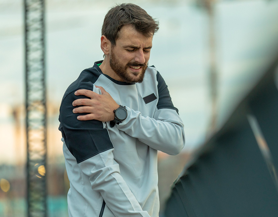 Men after sport with pain shoulder pain
